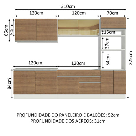 Cocina Integral Glamy Marron 310x225cm sin Mesón con Dos Cajones y sin Estufa - COCINAS | Bylmo