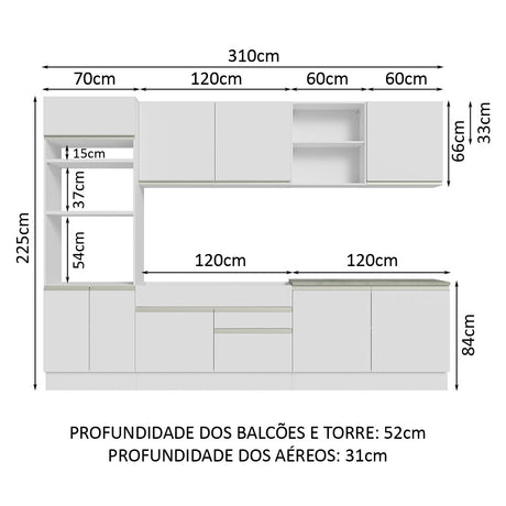 Cocina Integral Glamy Blanco 310x225cm sin Mesón y sin Estufa - COCINAS | Bylmo