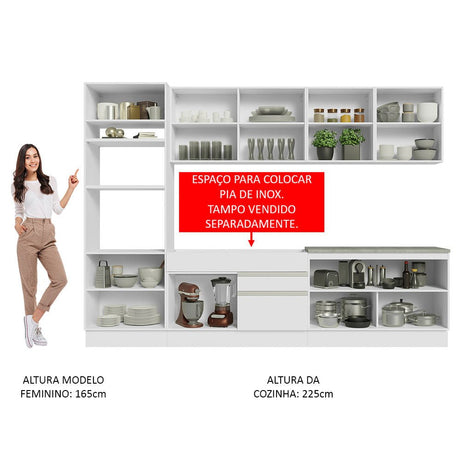 Cocina Integral Glamy Blanco 310x225cm sin Mesón y sin Estufa - COCINAS | Bylmo