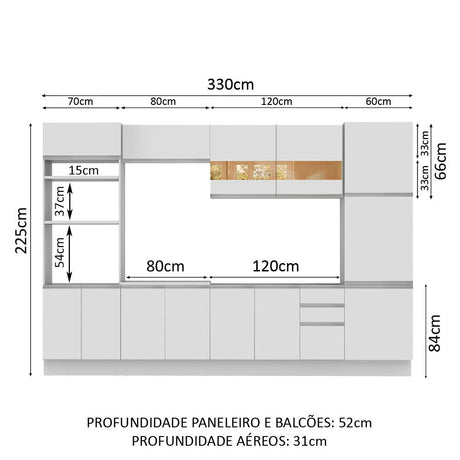 Cocina Integral Roma Blanco 330x225cm sin Mesón y sin Estufa - COCINAS | Bylmo