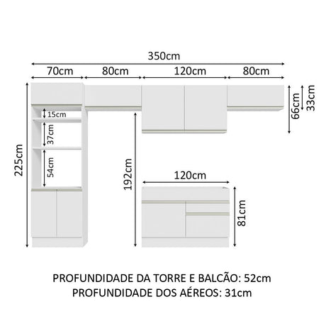 Cocina Integral Glamy Blanco 350x225cm sin Mesón y sin Estufa - COCINAS | Bylmo