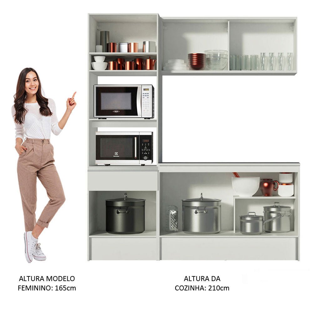 Cocina Integral Topazio Pop Blanco 180x210cm con Mesón de Madera y sin Estufa - COCINAS | Bylmo