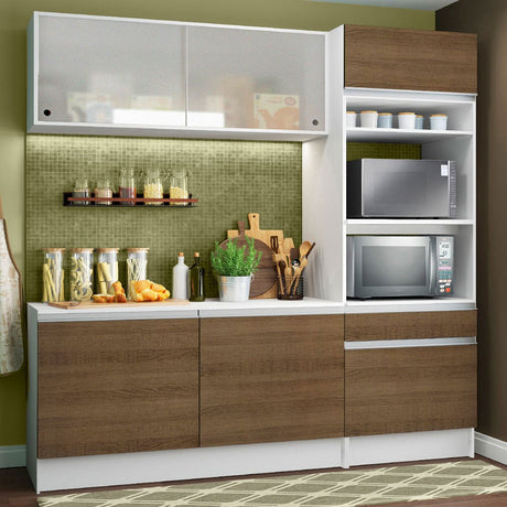 Cocina Integral Topazio Pop Marron 180x210cm con Mesón de Madera y sin Estufa - COCINAS | Bylmo