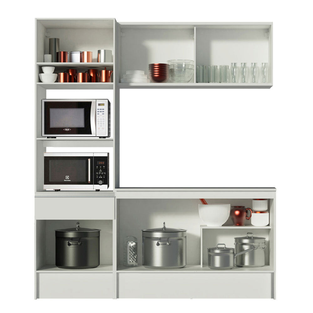 Cocina Integral Diamante Pop Blanco 180x210cm con Mesón de Madera y sin Estufa