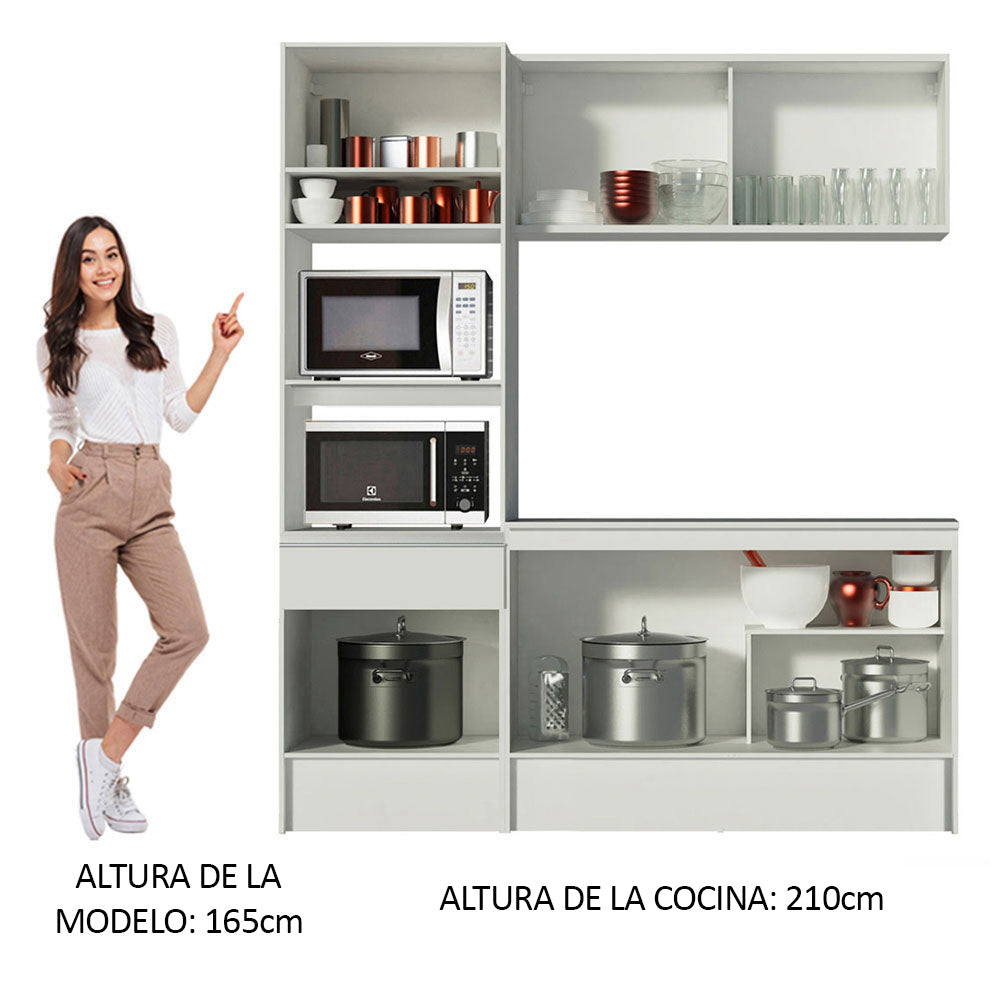 Cocina Integral Diamante Pop Blanco 180x210cm con Mesón de Madera y sin Estufa