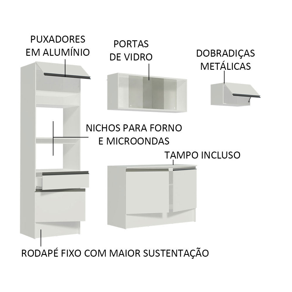 Cocina Integral Topazio Blanco 240x210cm con Mesón de Madera con 11 Entrepaños y sin Estufa - COCINAS | Bylmo
