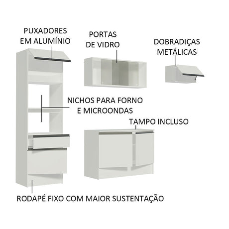 Cocina Integral Topazio Blanco 240x210cm con Mesón de Madera con 11 Entrepaños y sin Estufa - COCINAS | Bylmo