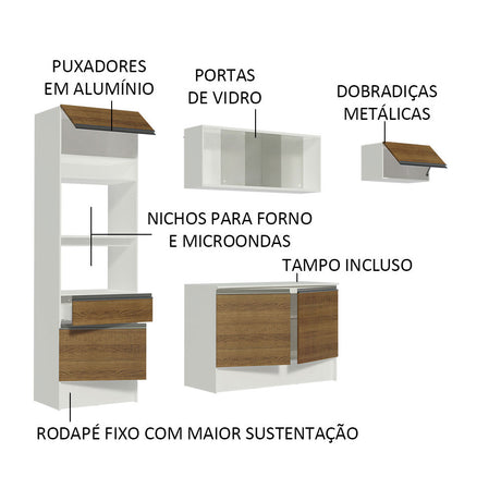 Cocina Integral Topazio Marron 240x210cm con Mesón de Madera con Once Entrepaños y sin Estufa - COCINAS | Bylmo