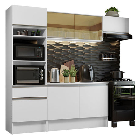 Cocina Integral Diamante Blanco 240x210cm con Mesón de Madera con Once Entrepaños y sin Estufa - COCINAS | Bylmo