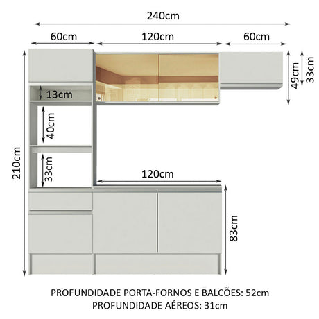 Cocina Integral Diamante Blanco 240x210cm con Mesón de Madera con Once Entrepaños y sin Estufa - COCINAS | Bylmo