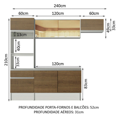 Cocina Integral Diamante Marron 240x210cm con Mesón de Madera con Once Entrepaños y sin Estufa - COCINAS | Bylmo