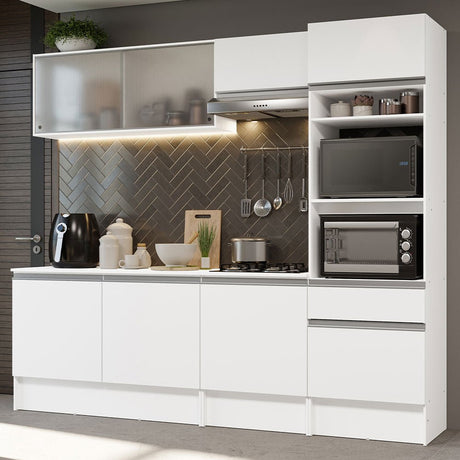 Cocina Integral Topazio Blanco 240x210cm con Mesón de Madera y sin Estufa - COCINAS | Bylmo
