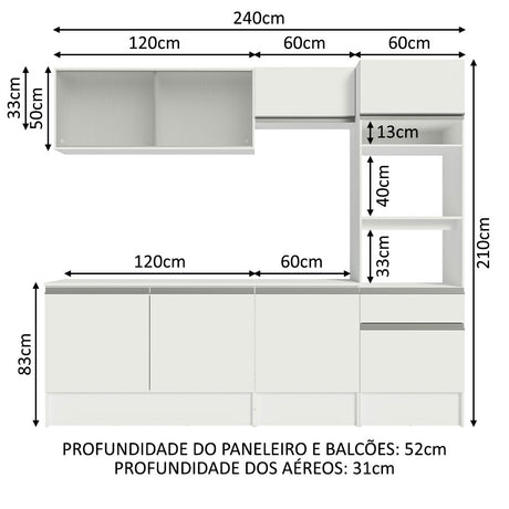 Cocina Integral Topazio Blanco 240x210cm con Mesón de Madera y sin Estufa - COCINAS | Bylmo