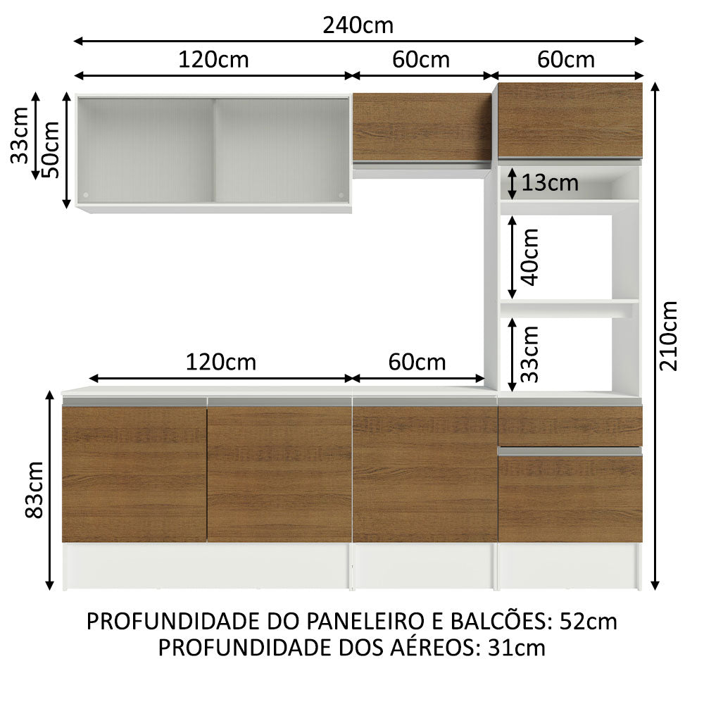 Cocina Integral Topazio Marron 240x210cm con Mesón de Madera y sin Estufa - COCINAS | Bylmo