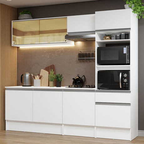 Cocina Integral Diamante Blanco 240x210cm con Mesón de Madera y sin Estufa - COCINAS | Bylmo