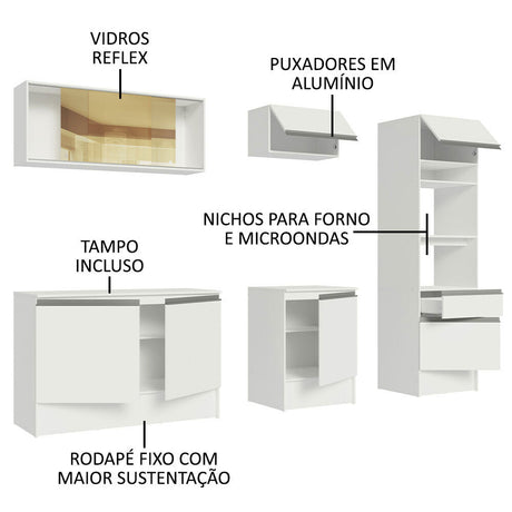 Cocina Integral Diamante Blanco 240x210cm con Mesón de Madera y sin Estufa - COCINAS | Bylmo