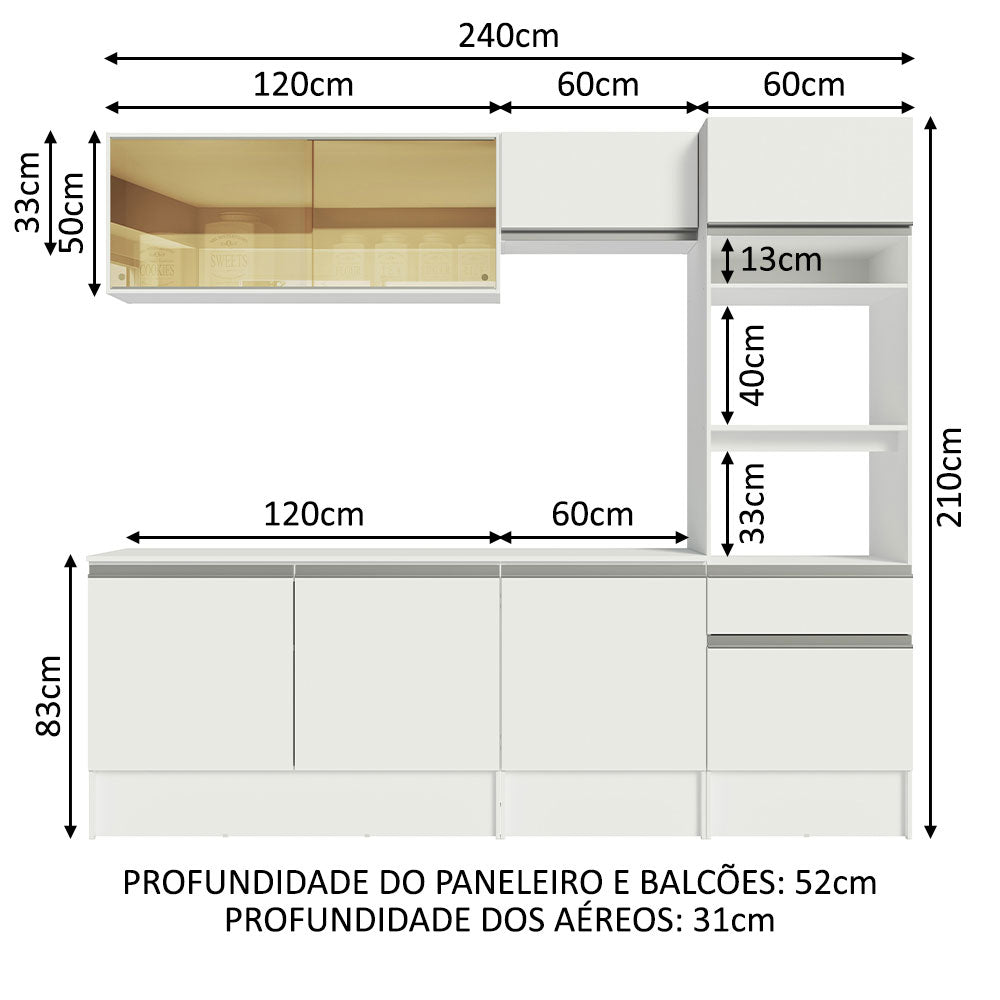 Cocina Integral Diamante Blanco 240x210cm con Mesón de Madera y sin Estufa - COCINAS | Bylmo
