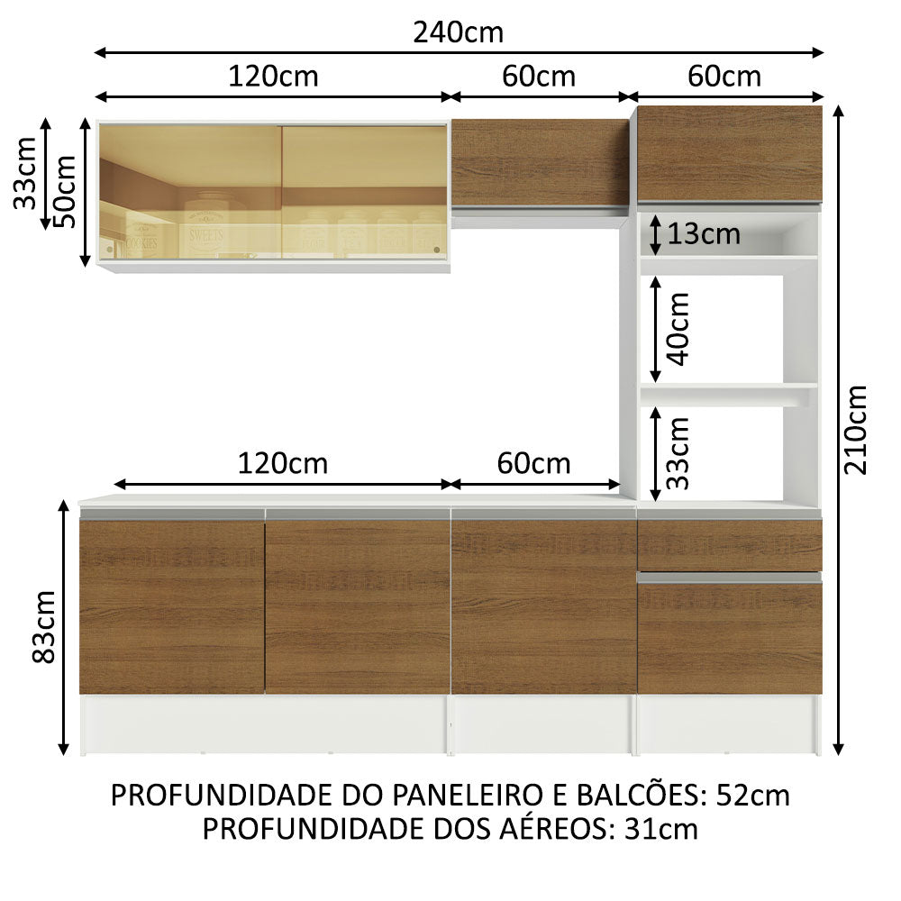 Cocina Integral Diamante Marron 240x210cm con Mesón de Madera y sin Estufa - COCINAS | Bylmo