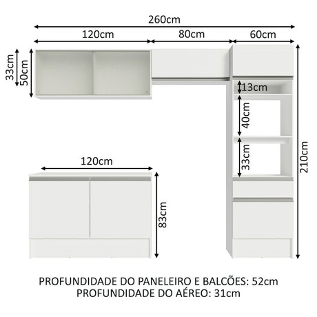 Cocina Integral Topazio Blanco 260x210cm con Mesón de Madera y sin Estufa - COCINAS | Bylmo