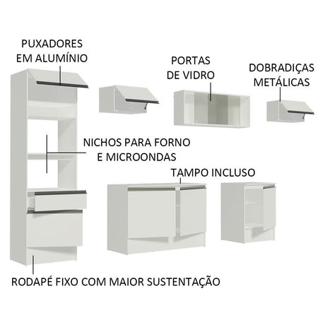 Cocina Integral Topazio Blanco 300x210cm con Mesón de Madera y sin Estufa - COCINAS | Bylmo
