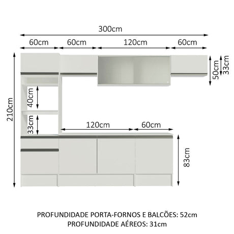 Cocina Integral Topazio Blanco 300x210cm con Mesón de Madera y sin Estufa - COCINAS | Bylmo