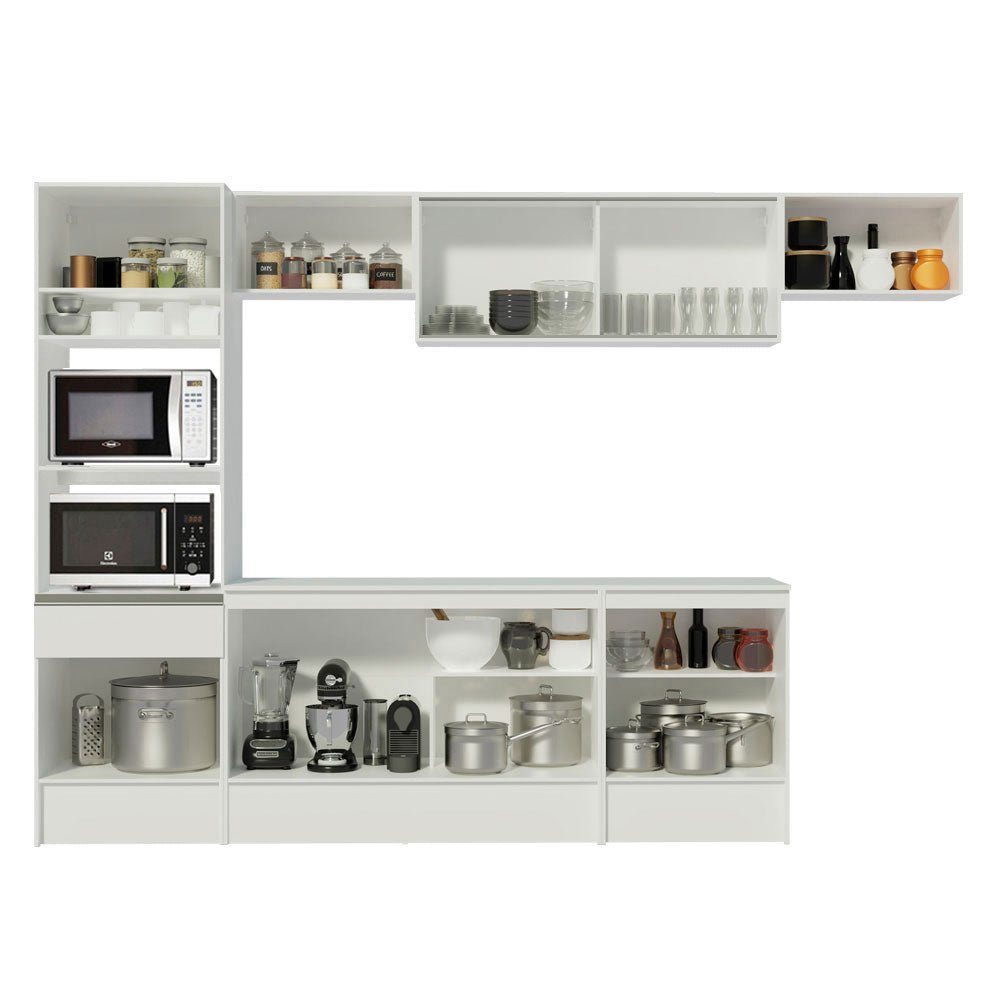 Cocina Integral Diamante Blanco 300x210cm con Mesón de Madera y sin Estufa - COCINAS | Bylmo