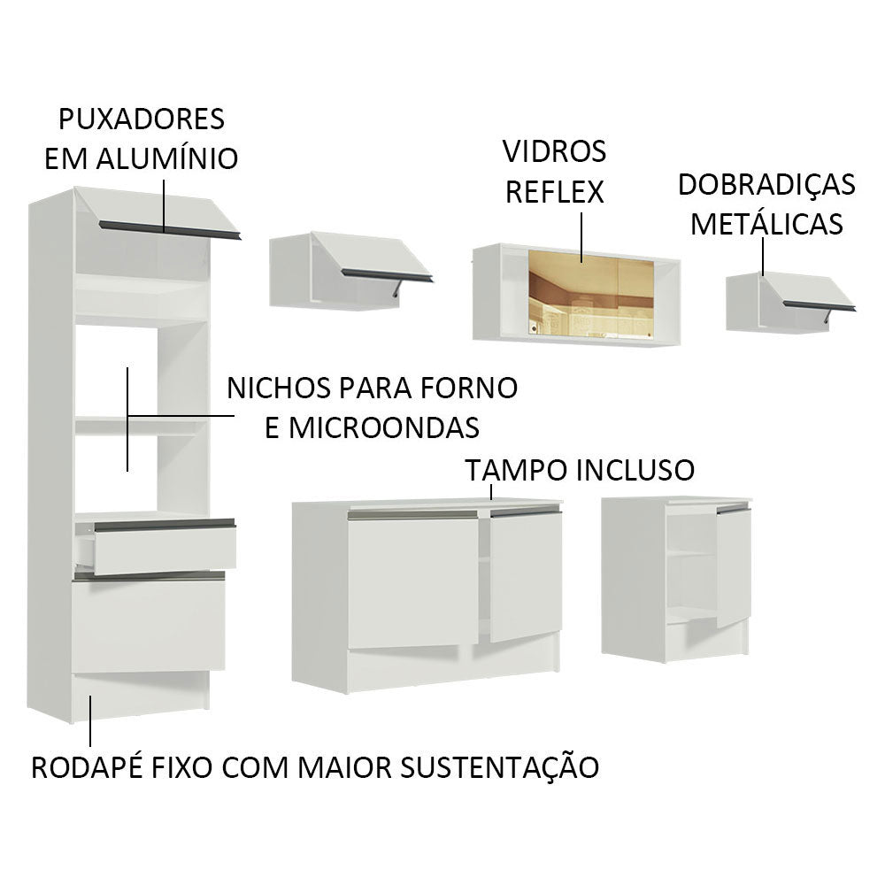 Cocina Integral Diamante Blanco 300x210cm con Mesón de Madera y sin Estufa - COCINAS | Bylmo
