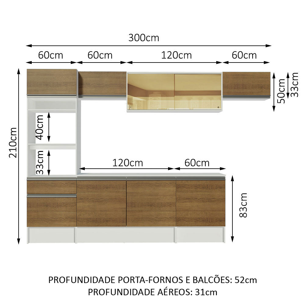 Cocina Integral Diamante Marron 300x210cm con Mesón de Madera y sin Estufa - COCINAS | Bylmo