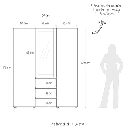Closet Java Gales y Wengue 160x200cm con Tres Cajones y con Espejo - CLOSETS | Bylmo