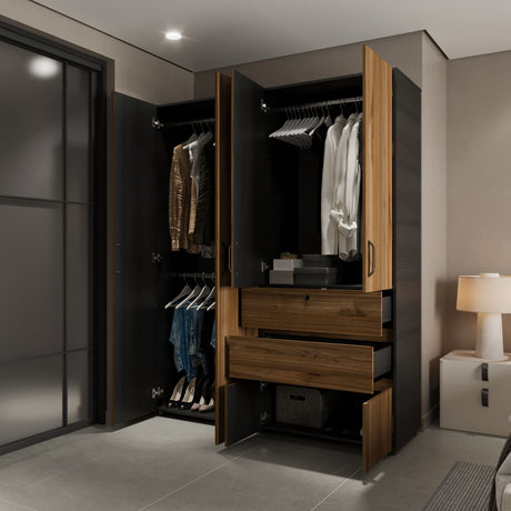 Closet Luanda Gales y Wengue 160x200cm con Tres Cajones - CLOSETS | Bylmo