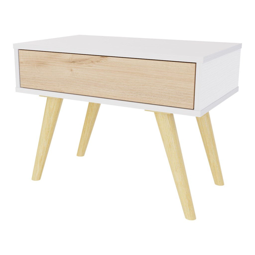 Mesa de Noche y de Centro Rigo Duna y Blanco 60x45cm con Patas y Un Cajón - MESAS DE NOCHE | Bylmo