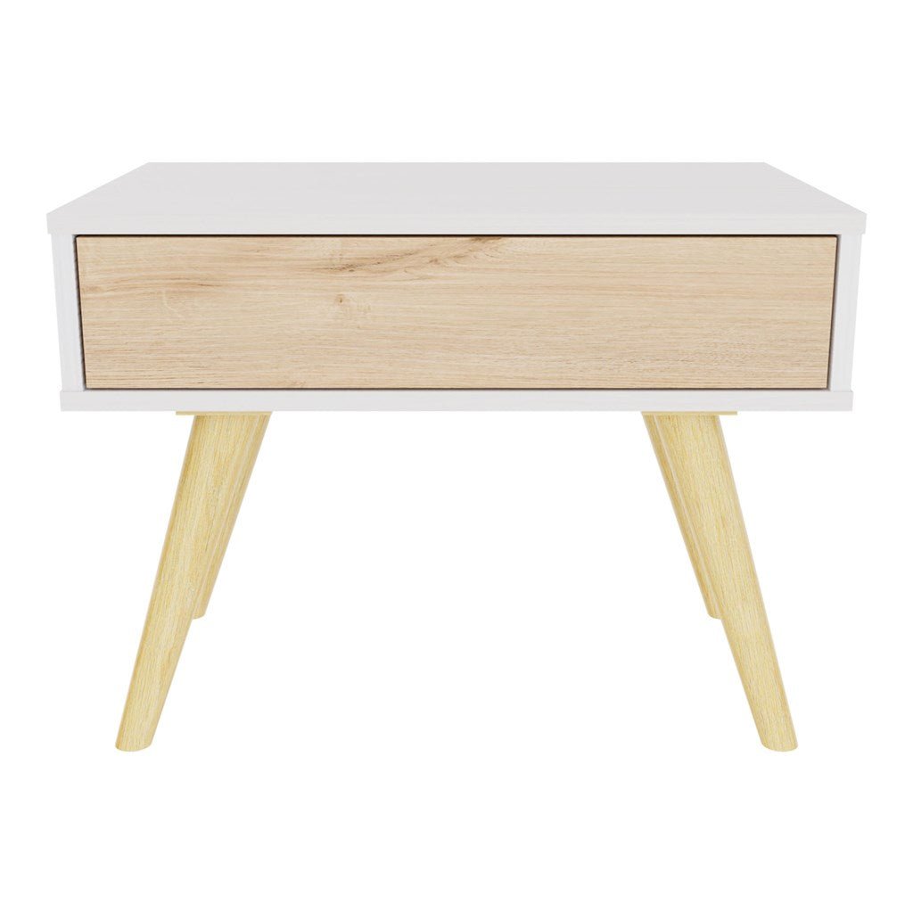 Mesa de Noche y de Centro Rigo Duna y Blanco 60x45cm con Patas y Un Cajón - MESAS DE NOCHE | Bylmo