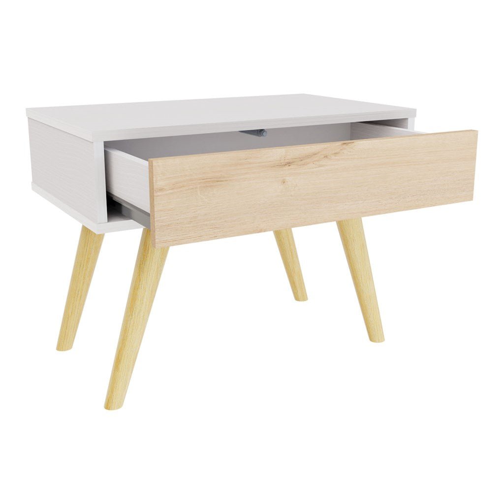 Mesa de Noche y de Centro Rigo Duna y Blanco 60x45cm con Patas y Un Cajón - MESAS DE NOCHE | Bylmo