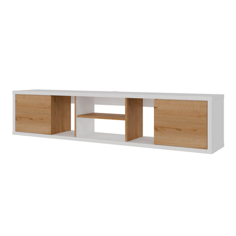 Mesa para TV Flotante Zafiro Blanco y Duna 160x35cm con Dos Cajones y para TV Hasta 65 Pulgadas - MUEBLES DE TV | Bylmo