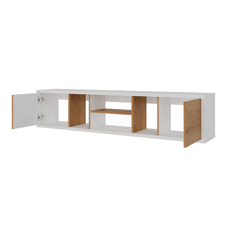 Mesa para TV Flotante Zafiro Blanco y Duna 160x35cm con Dos Cajones y para TV Hasta 65 Pulgadas - MUEBLES DE TV | Bylmo