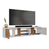 Mesa para TV Flotante Zafiro Blanco y Duna 160x35cm con Dos Cajones y para TV Hasta 65 Pulgadas - MUEBLES DE TV | Bylmo