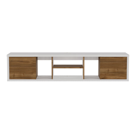 Mesa para TV Flotante Zafiro Blanco y Gales 160x35cm con Dos Cajones y para TV Hasta 65 Pulgadas - MUEBLES DE TV | Bylmo