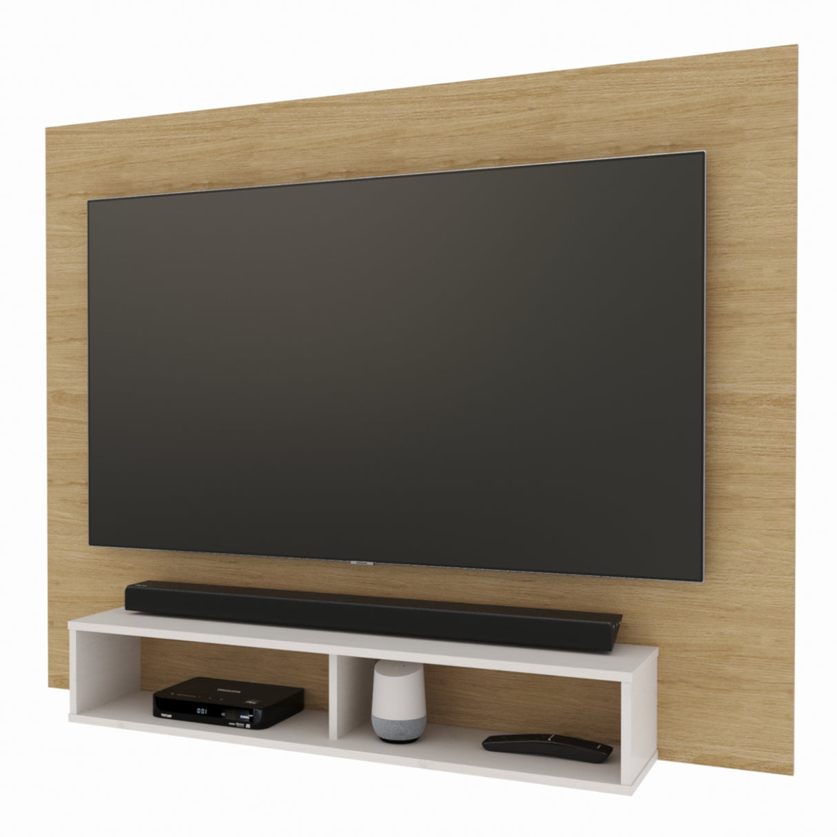 Panel de TV Flotante Rovere y Blanco 150x118cm con Dos Cajones y para TV Hasta 65 Pulgadas - MUEBLES DE TV | Bylmo