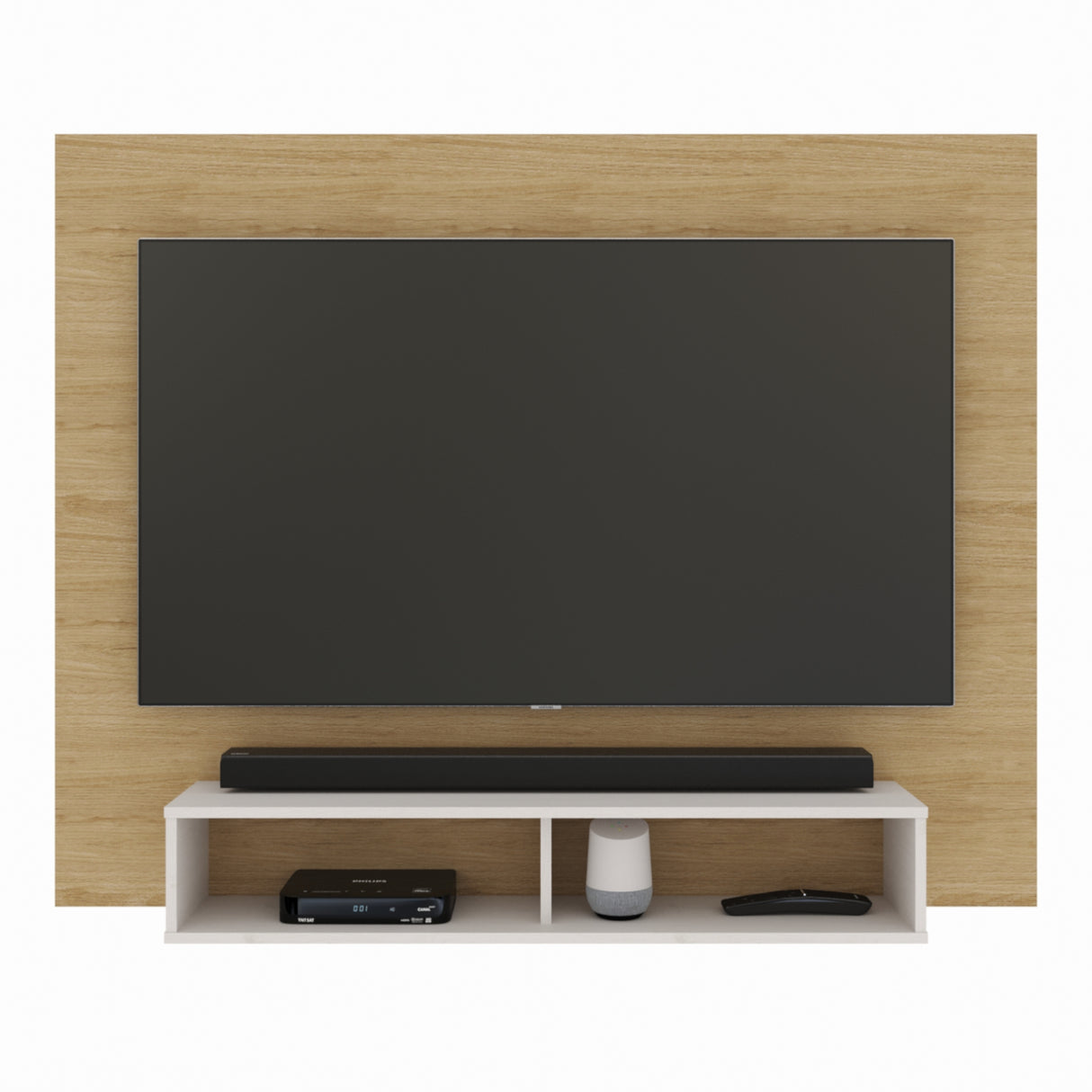 Panel de TV Flotante Rovere y Blanco 150x118cm con Dos Cajones y para TV Hasta 65 Pulgadas - MUEBLES DE TV | Bylmo