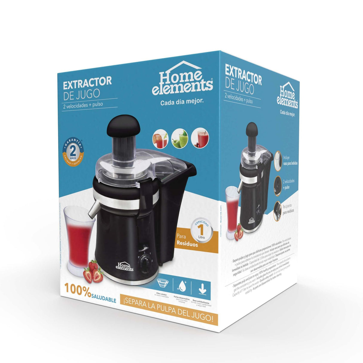 Extractor de Jugos Negro 16.5x31cm De 1 Litro con Base Antideslizante - EXPRIMIDORES Y EXTRACTORES | Bylmo