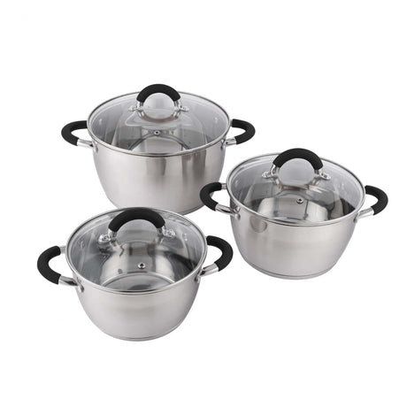 Set x 3 Ollas Plateado y Negro 19.5x17.5cm De 5.3 Litros Apta para Inducción con Mango de Silicona - OLLAS Y SARTENES | Bylmo