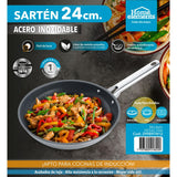 Sarten Plateado y Negro 25.5x6.6cm De 0.5 Litros Apta para Inducción con Mango de Acero Inoxidable - OLLAS Y SARTENES | Bylmo