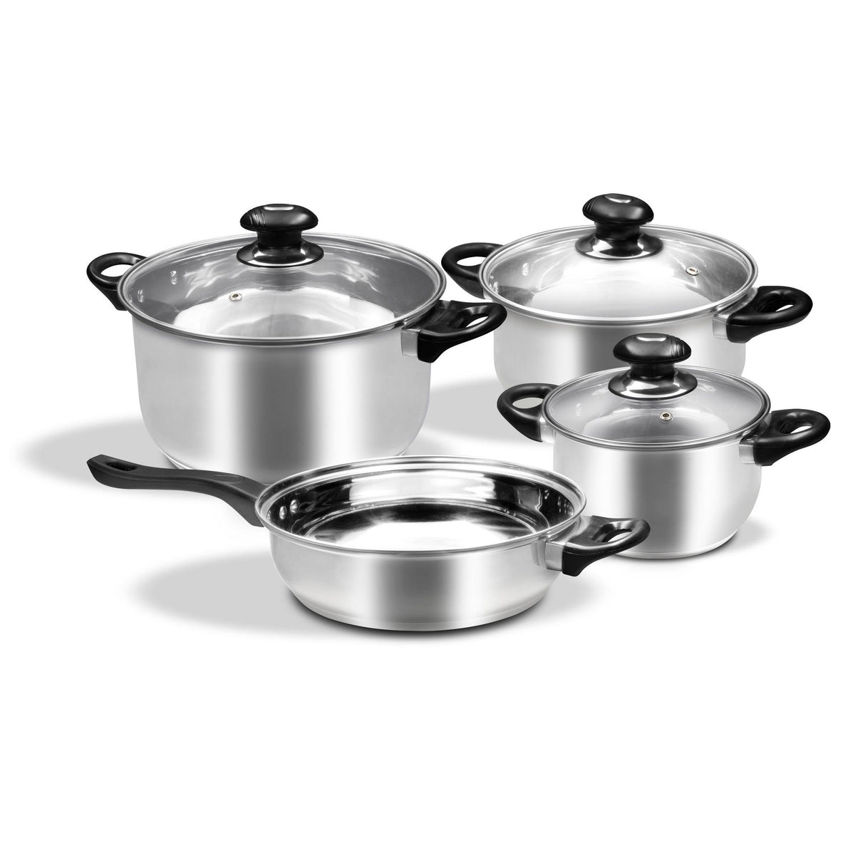 Batería de Cocina Siete Piezas Plateado y Negro 17.5x10cm De 5.2 Litros Apta para Inducción con Mango de Acero Inoxidable - OLLAS Y SARTENES | Bylmo