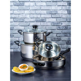 Batería de Cocina Siete Piezas Plateado y Negro 17.5x10cm De 5.2 Litros Apta para Inducción con Mango de Acero Inoxidable - OLLAS Y SARTENES | Bylmo