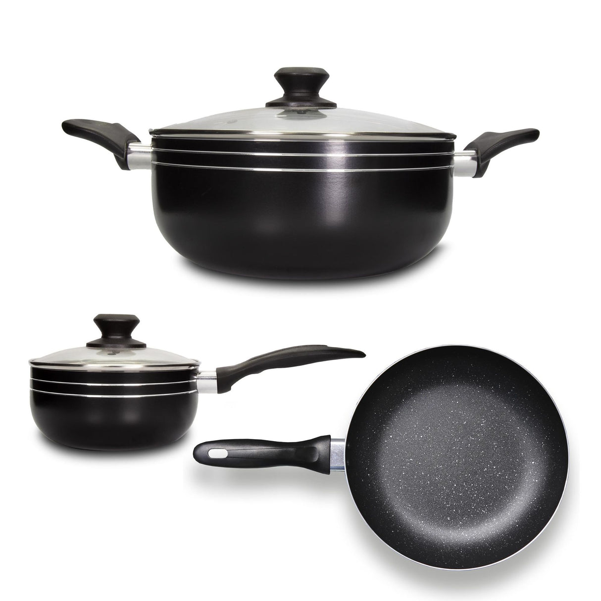 Batería de Cocina Cinco Piezas Negro 24x15cm De 3.6 Litros Apta para Inducción con Mango de Baquelita - OLLAS Y SARTENES | Bylmo