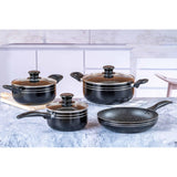 Batería de Cocina Siete Piezas Negro 24x8.2cm De 3.6 Litros Apta para Inducción con Mango de Baquelita - OLLAS Y SARTENES | Bylmo