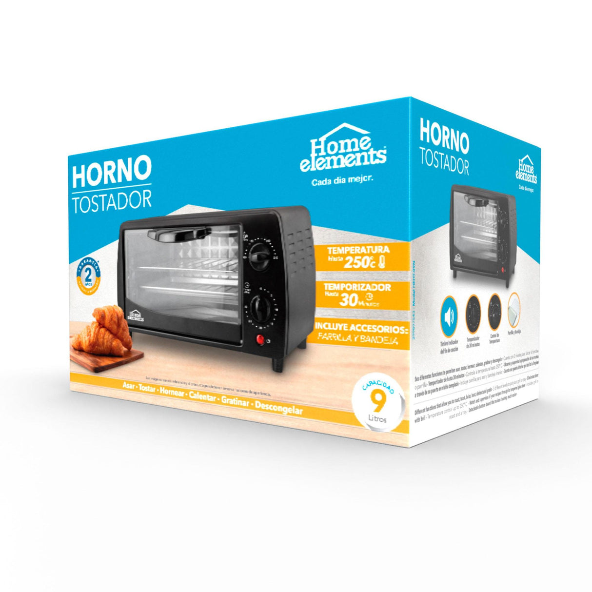 Horno Tostador Negro 26.5x20.5cm de 9 Litros con Temporizador - HORNOS TOSTADORES | Bylmo
