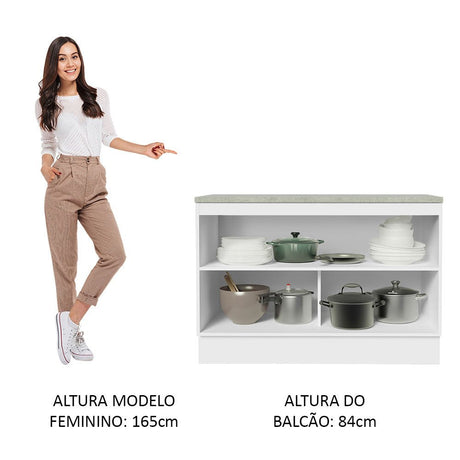 Mueble Inferior de Cocina Agata Blanco 120x84cm con Mesón sin Cajones y sin Estufa - MUEBLES INFERIORES DE COCINA | Bylmo