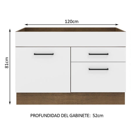 Mueble Inferior de Cocina Agata Marron y Blanco 120x81cm con Mesón y sin Estufa - MUEBLES INFERIORES DE COCINA | Bylmo