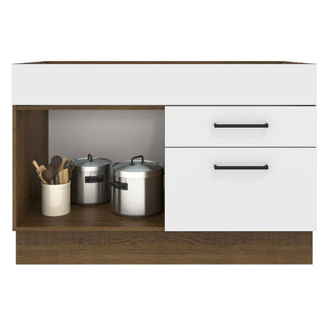 Mueble Inferior de Cocina Agata Marron y Blanco 120x81cm con Mesón y sin Estufa - MUEBLES INFERIORES DE COCINA | Bylmo